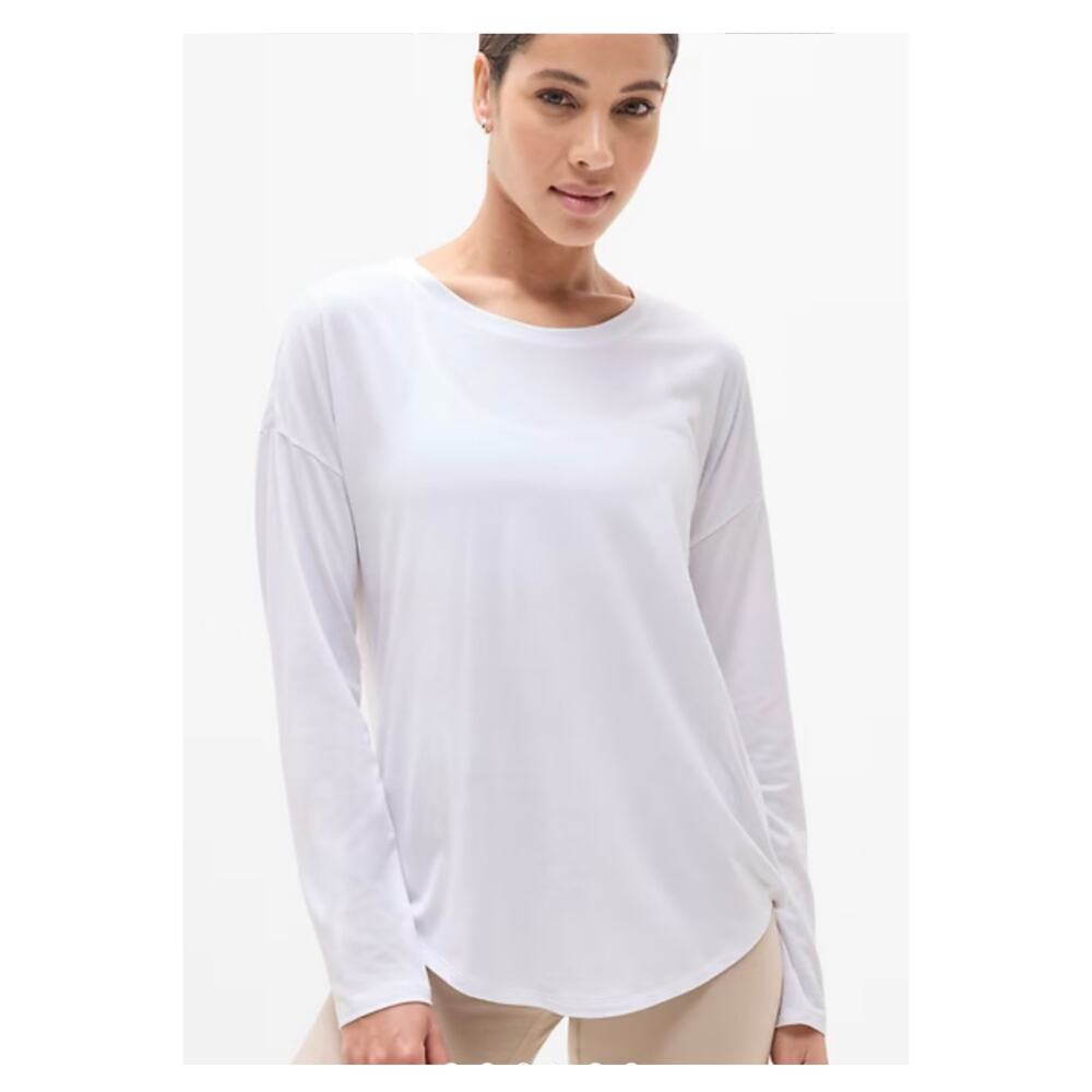 ATHLETA Move With Ease Top Bright White XS Long Sleeve Tee Lightweight Relaxed